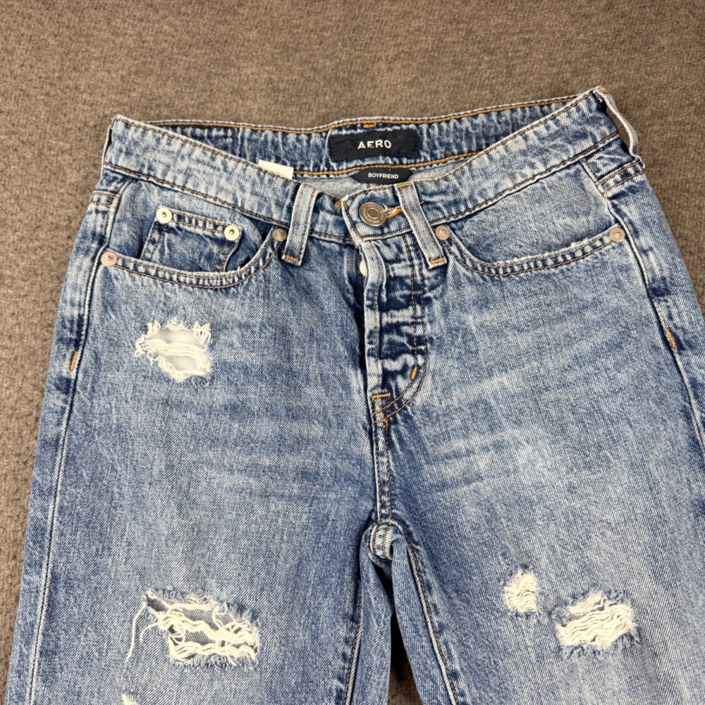 Aeropostale Aero Boyfriend Distressed Light Wash Button Fly Denim Jeans 00‎ Reg - Picture 14 of 14